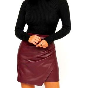 Calvin Ruched Faux Leather Skirt